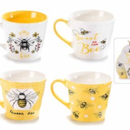 Set 4 Tazze in porcellana decoro Api in confezione regalo