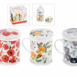 Tazza tisaniera "Flowers" in porcellana con scatola regalo