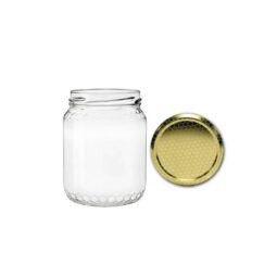 Vaso 250g (180ml) modello tondo, compreso capsula disegno alveare