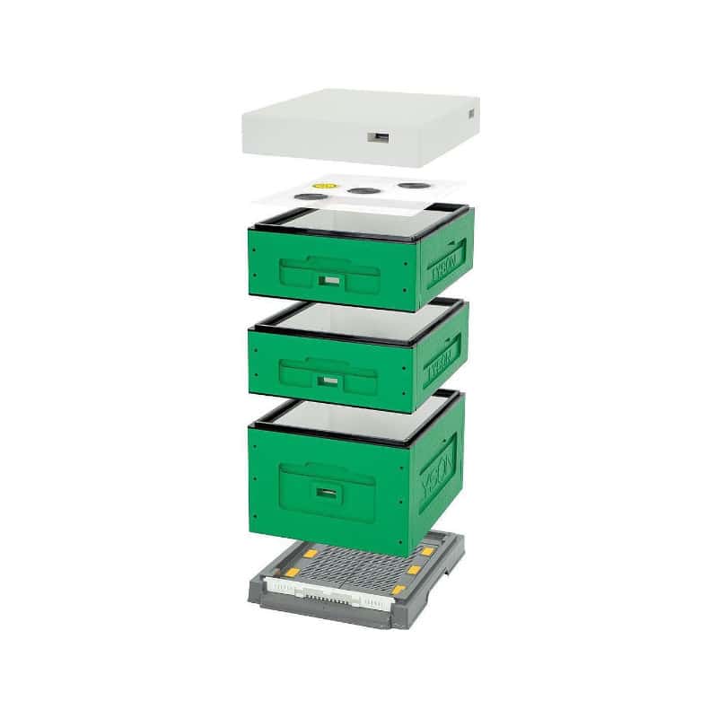 Arnia 10 favi cubo POLISTIRENE in KIT con doppio melario Dadant verniciata Green Lyson - immagine 2