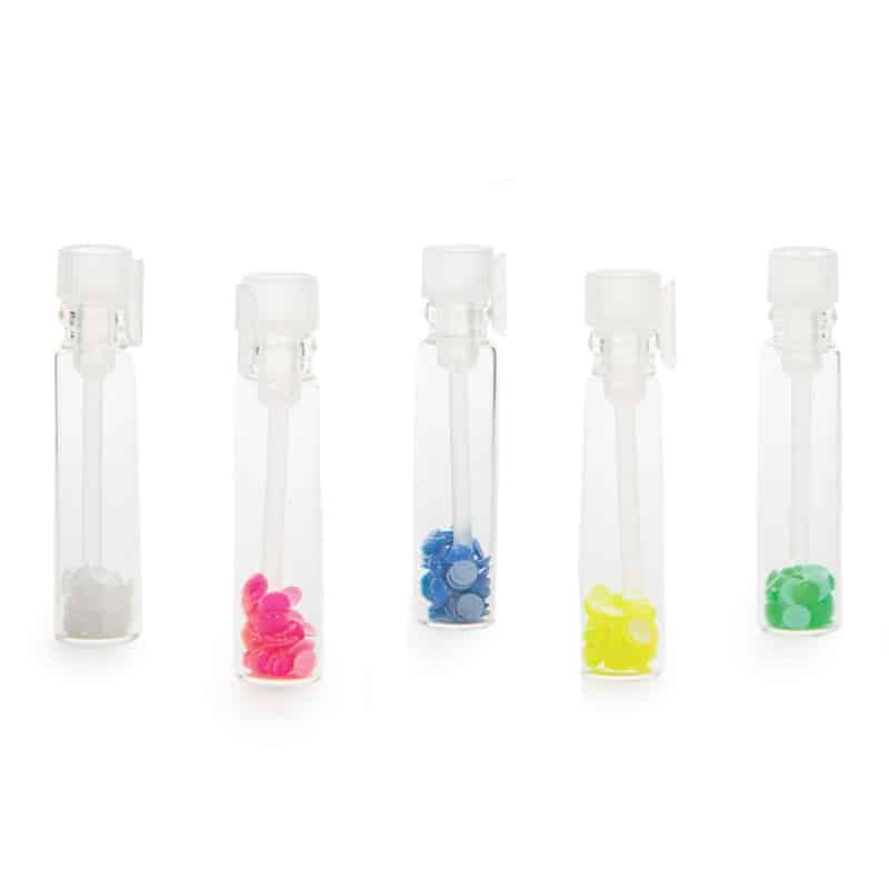 Bottoni colorati per marcare le regine 60pz, 5 colori in flaconi vetro